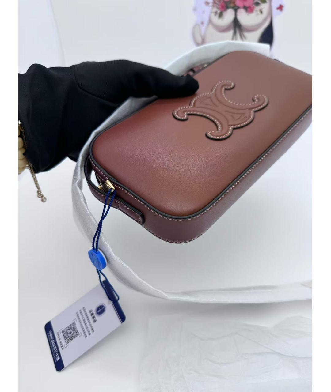 CELINE Коричневая кожаная сумка через плечо, фото 3