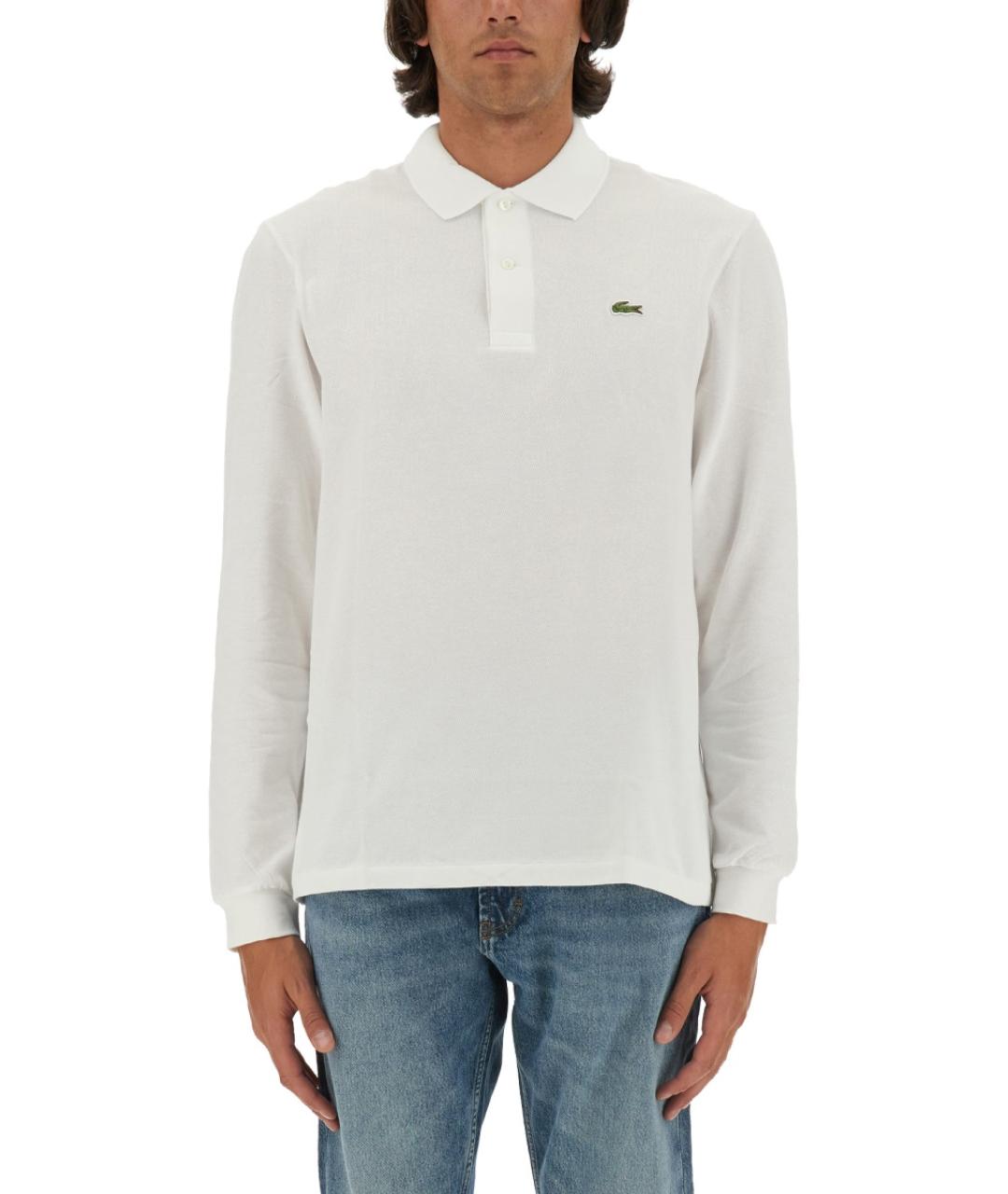 LACOSTE Белое хлопковое поло с длинным рукавом, фото 2