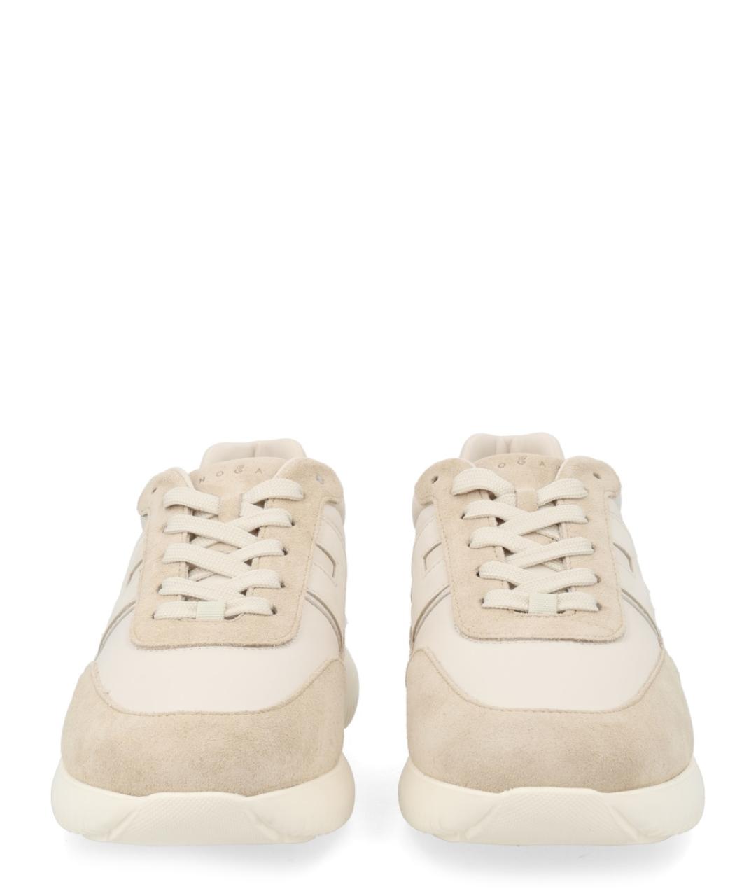 HOGAN Бежевые кожаные низкие кроссовки / кеды, фото 6