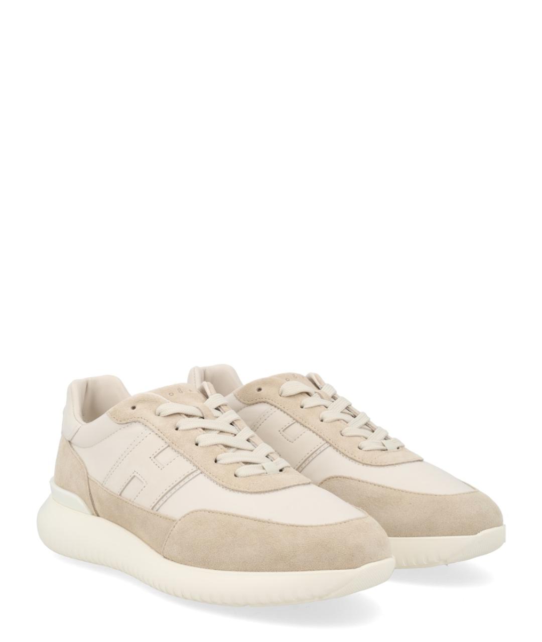 HOGAN Бежевые кожаные низкие кроссовки / кеды, фото 2