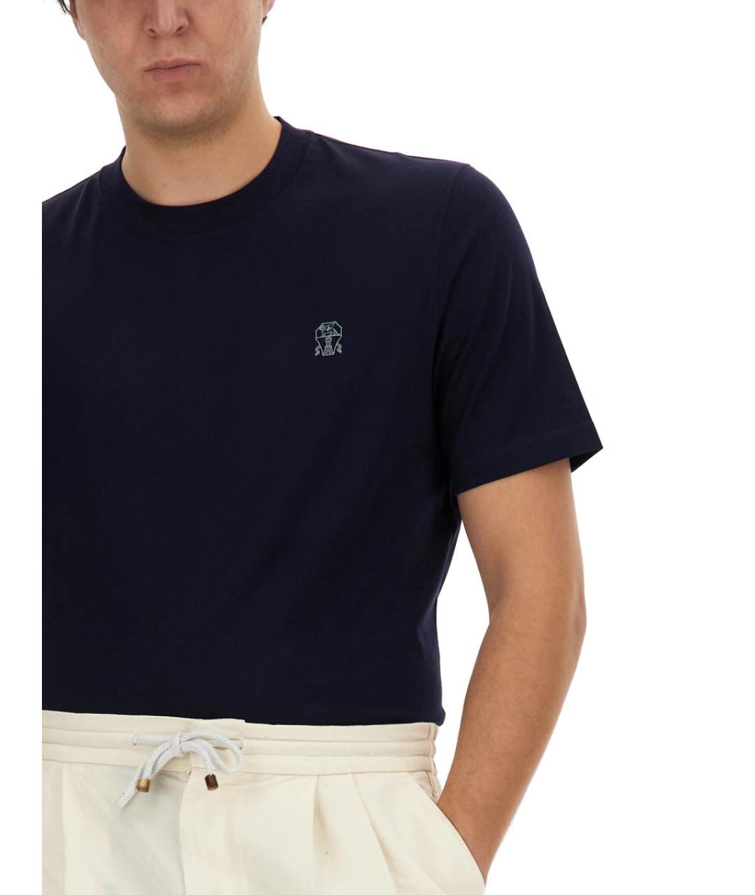 BRUNELLO CUCINELLI Синяя хлопковая футболка, фото 5