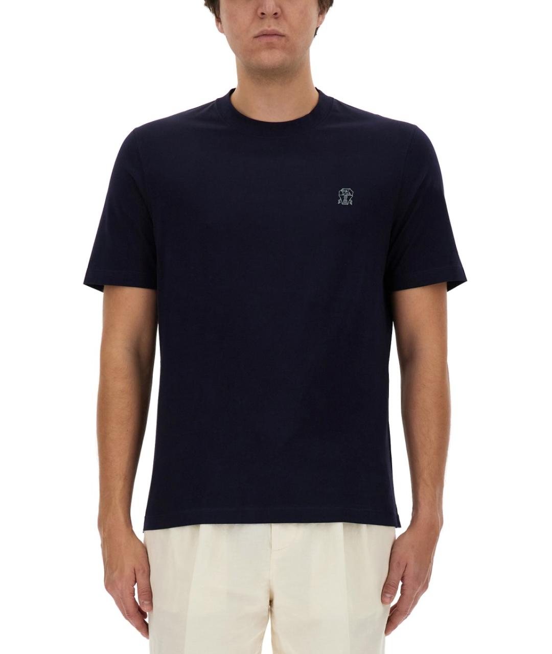 BRUNELLO CUCINELLI Синяя хлопковая футболка, фото 2