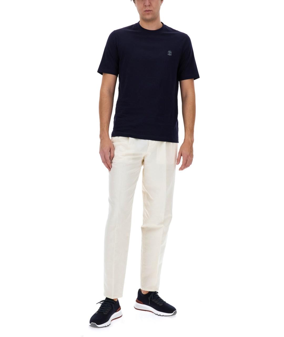 BRUNELLO CUCINELLI Синяя хлопковая футболка, фото 3