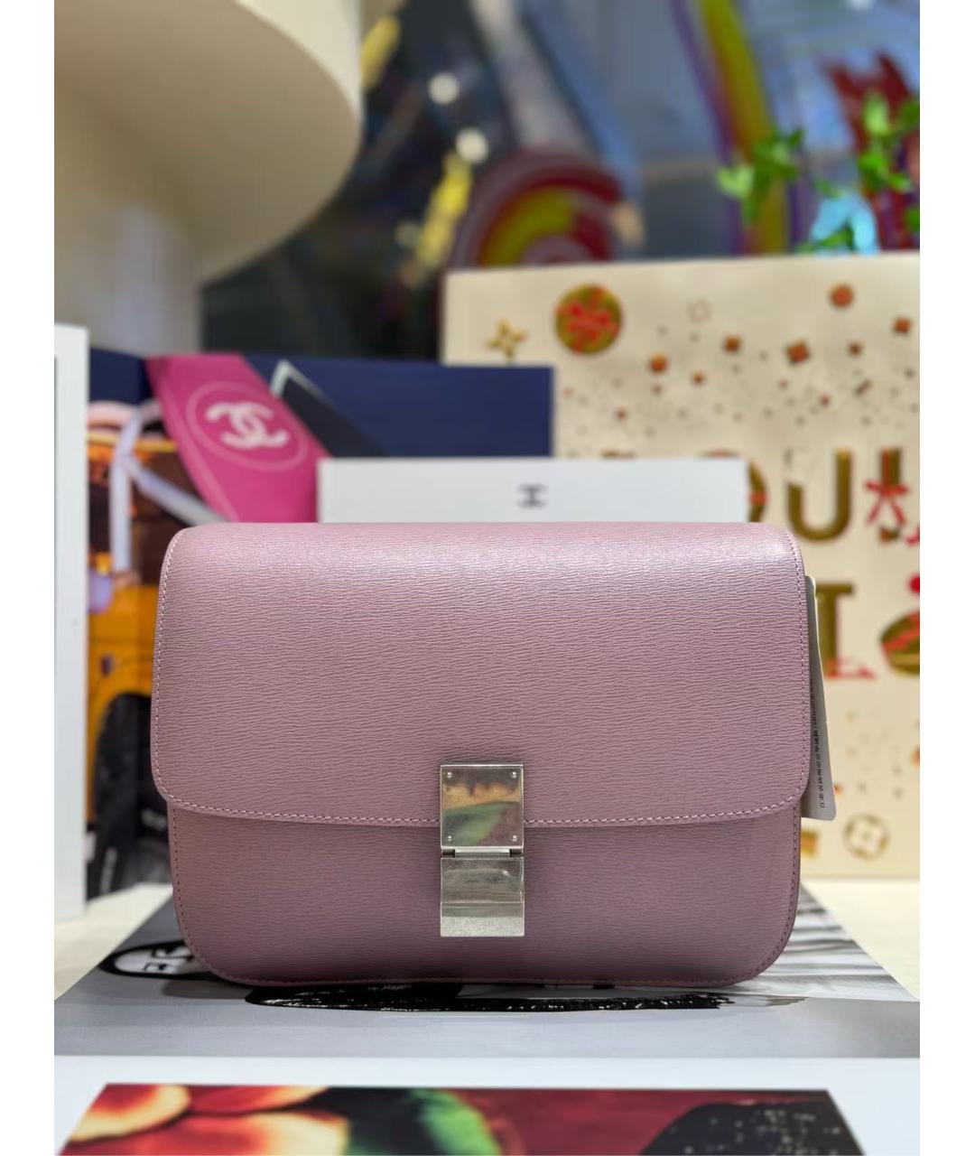 CELINE Розовая кожаная сумка через плечо, фото 2