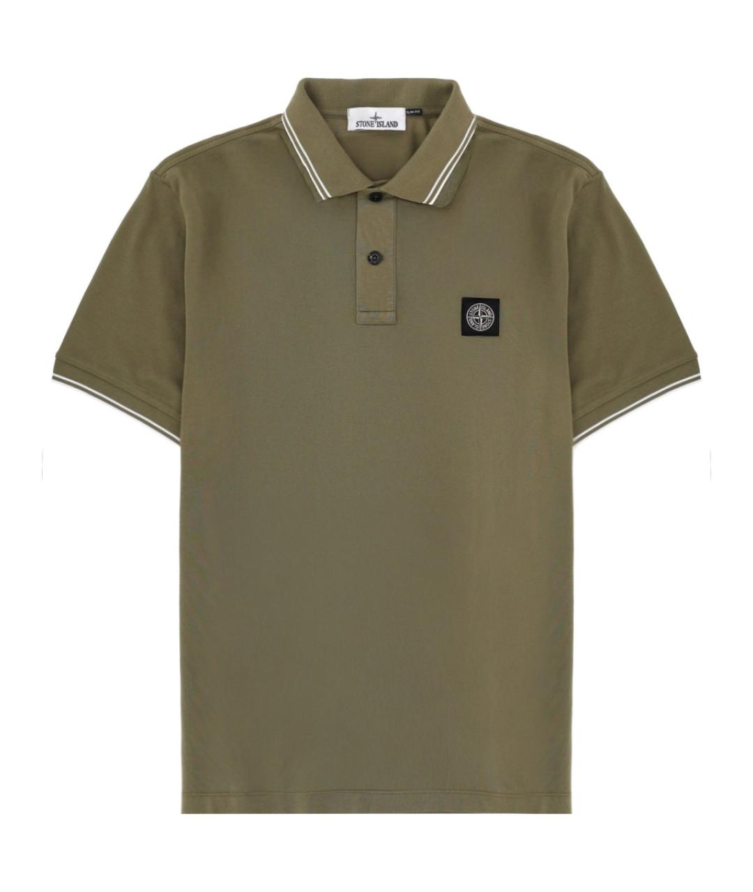 STONE ISLAND Хаки хлопковое поло с коротким рукавом, фото 1