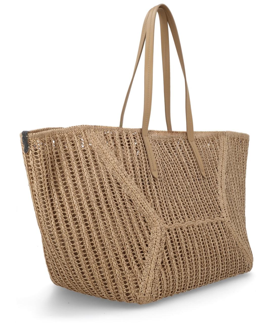 BRUNELLO CUCINELLI Бежевая пелетеная сумка тоут, фото 3