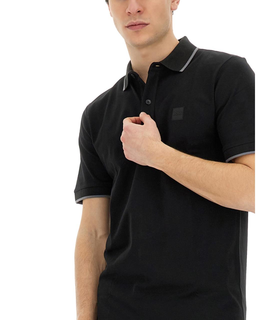HUGO BOSS Черное хлопковое поло с коротким рукавом, фото 4