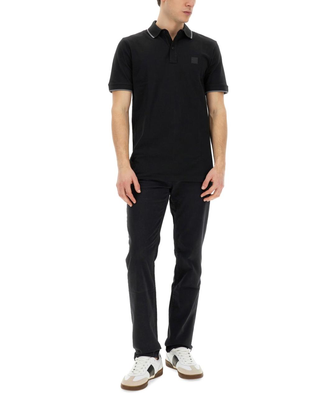 HUGO BOSS Черное хлопковое поло с коротким рукавом, фото 2
