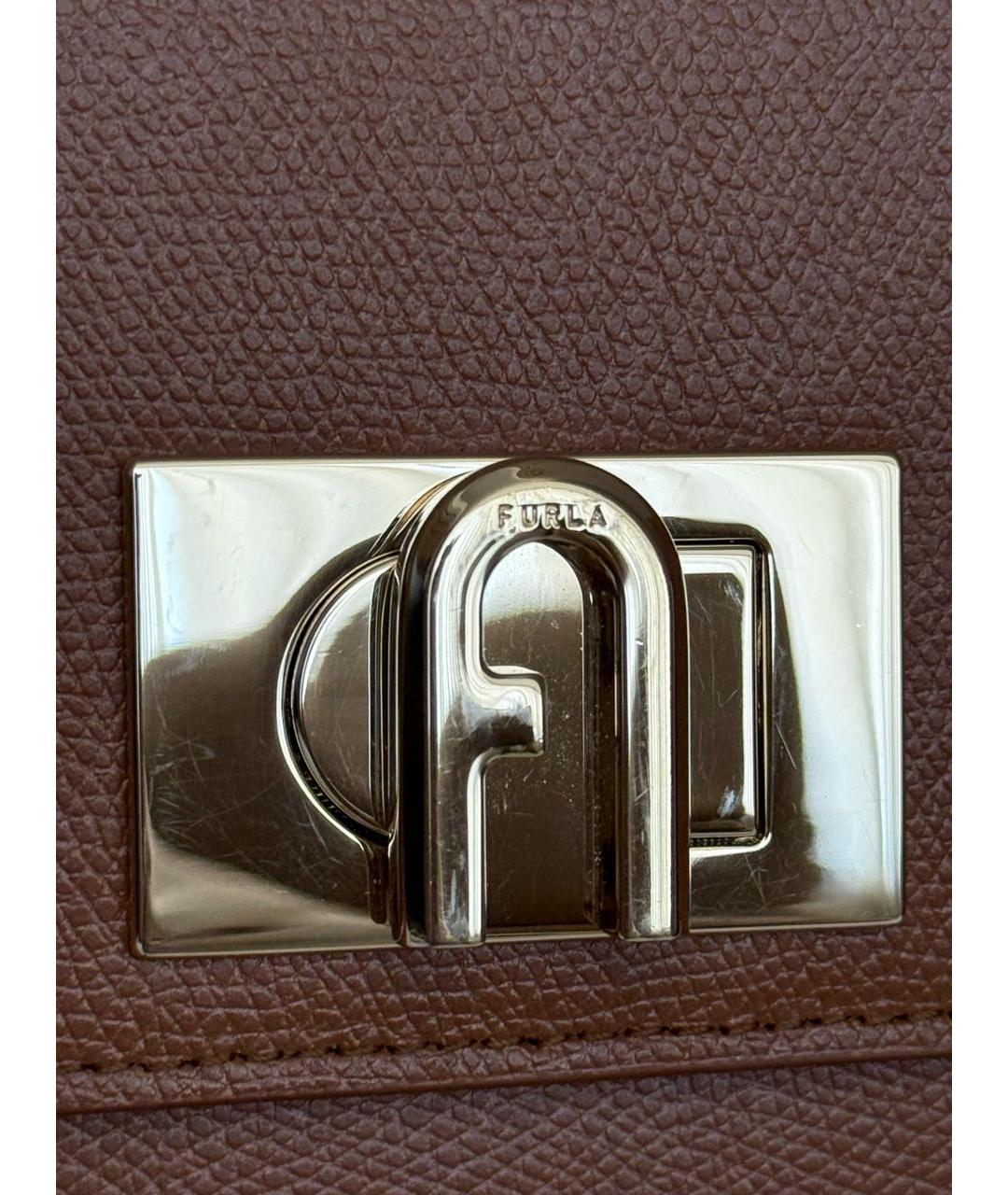 FURLA Коричневая кожаная сумка с короткими ручками, фото 3