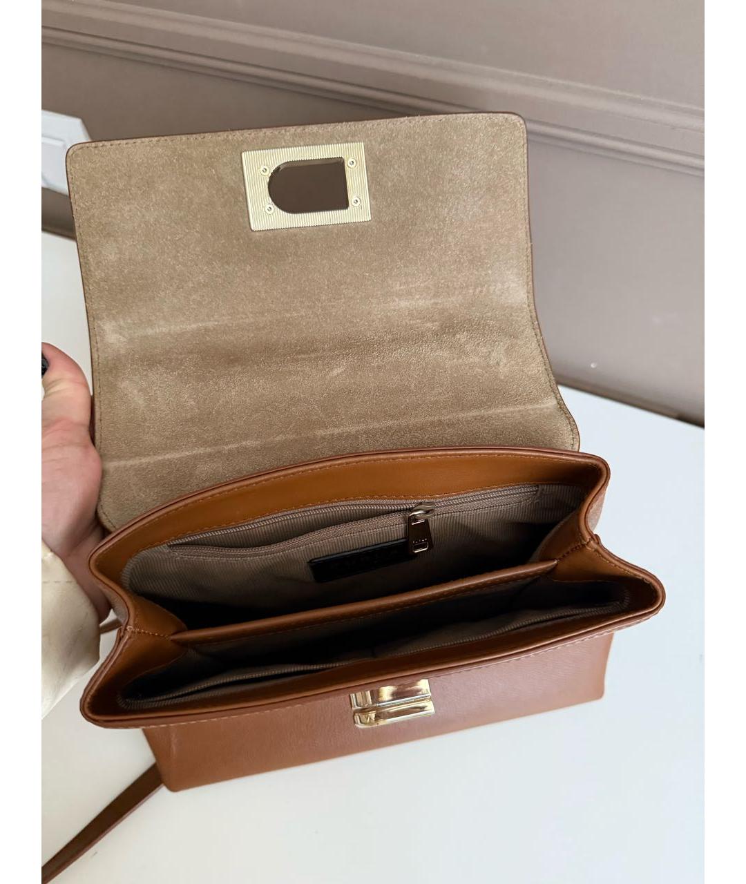 FURLA Коричневая кожаная сумка с короткими ручками, фото 4