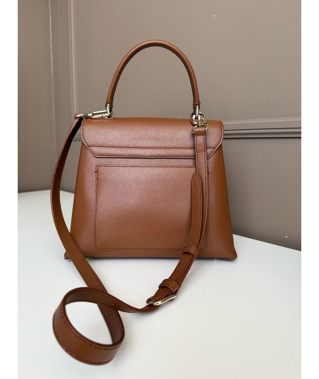 FURLA Коричневая кожаная сумка с короткими ручками, фото 2