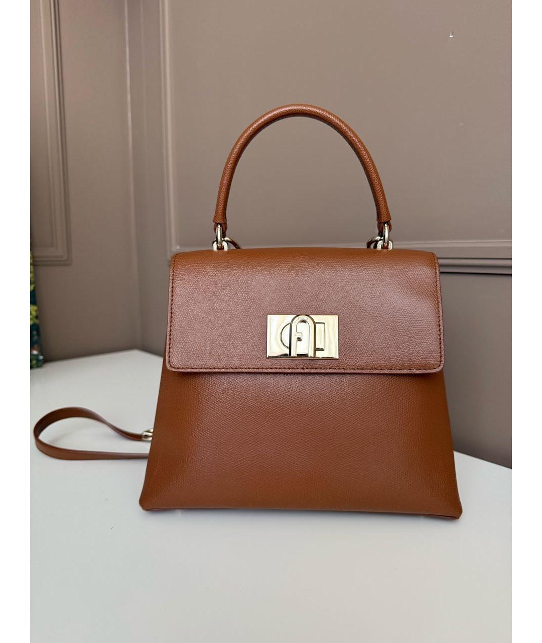 FURLA Коричневая кожаная сумка с короткими ручками, фото 8