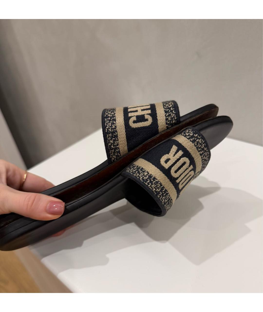 CHRISTIAN DIOR Черные текстильные шлепанцы, фото 5