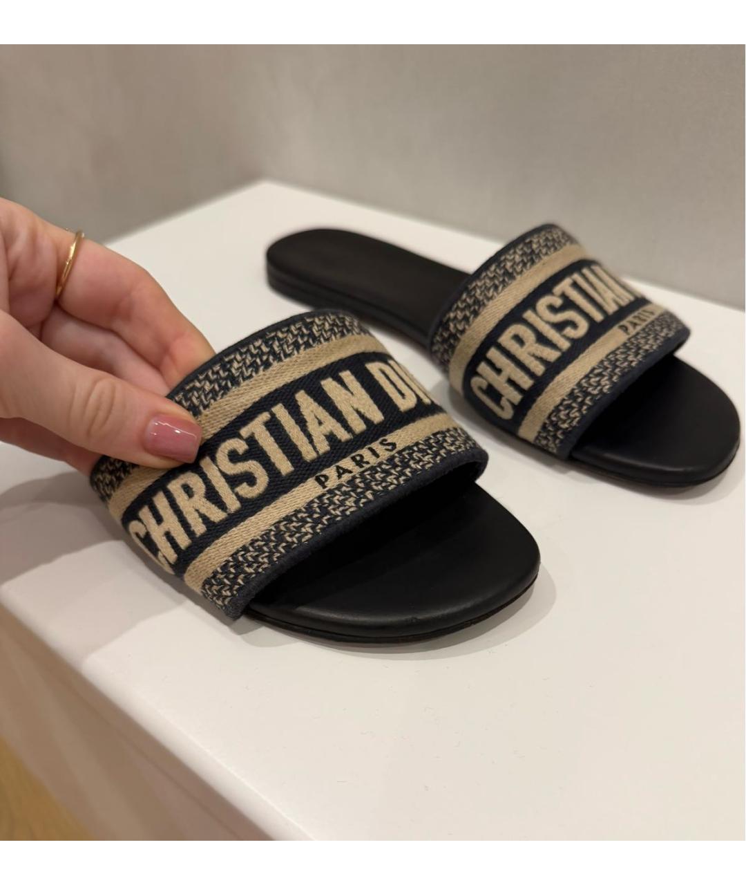 CHRISTIAN DIOR Черные текстильные шлепанцы, фото 3