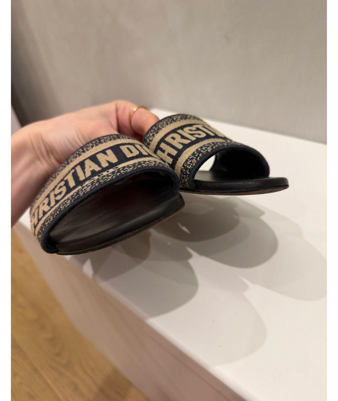 CHRISTIAN DIOR Черные текстильные шлепанцы, фото 6