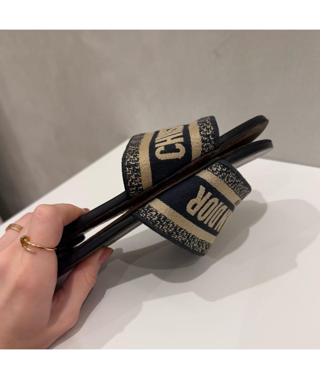 CHRISTIAN DIOR Черные текстильные шлепанцы, фото 4