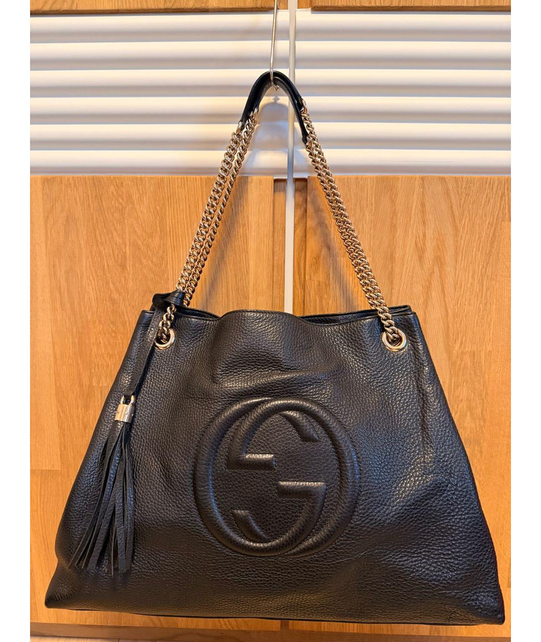 GUCCI Черная кожаная сумка тоут, фото 5
