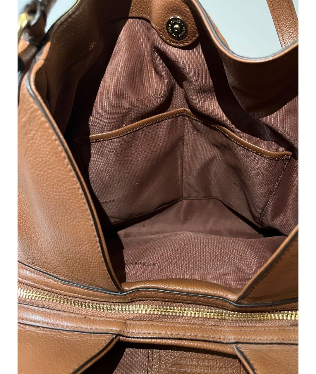 COACH Коричневая кожаная сумка с короткими ручками, фото 6