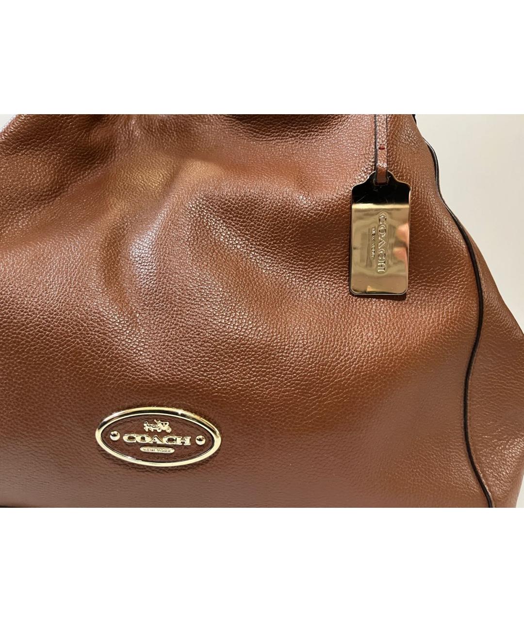COACH Коричневая кожаная сумка с короткими ручками, фото 5