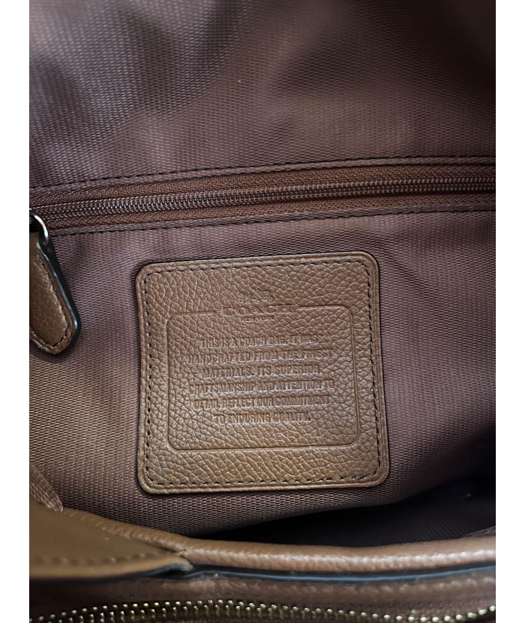 COACH Коричневая кожаная сумка с короткими ручками, фото 7