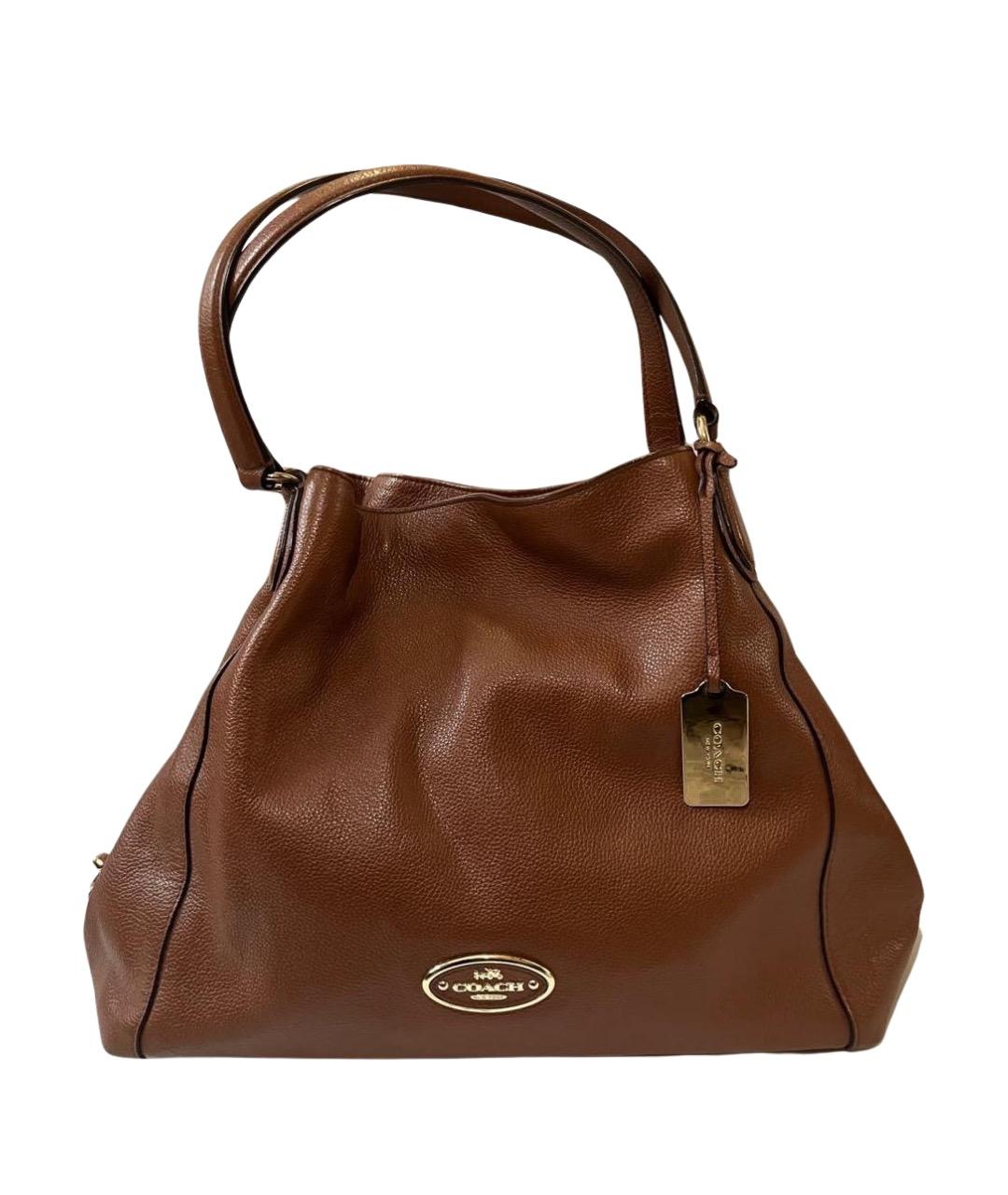 COACH Коричневая кожаная сумка с короткими ручками, фото 1