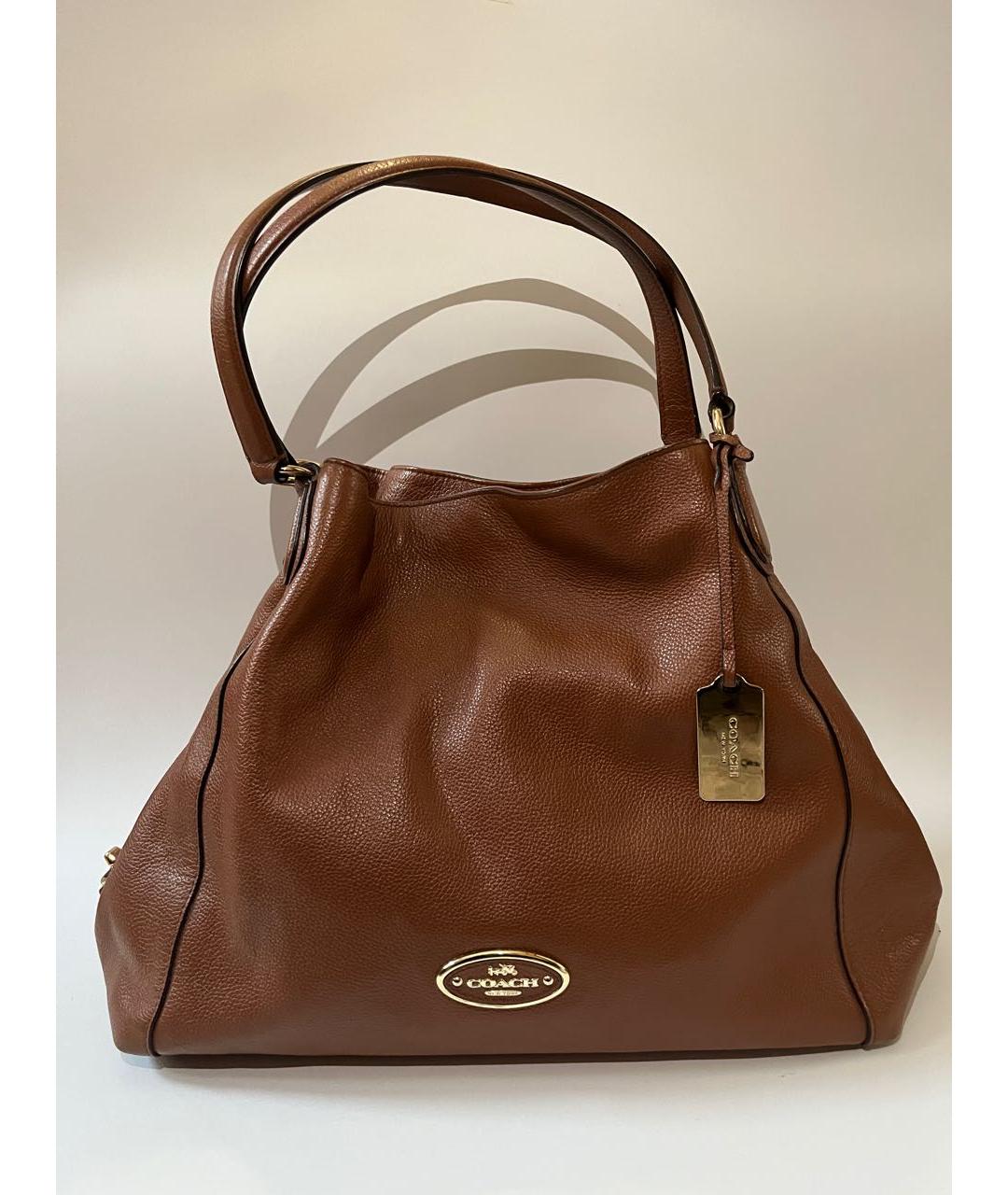 COACH Коричневая кожаная сумка с короткими ручками, фото 8