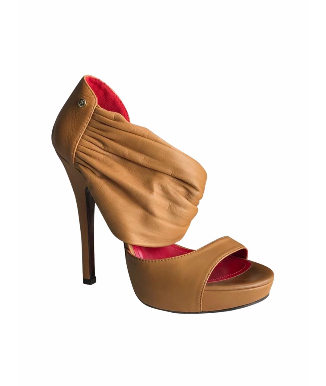 CESARE PACIOTTI Коричневые кожаные босоножки, фото 1