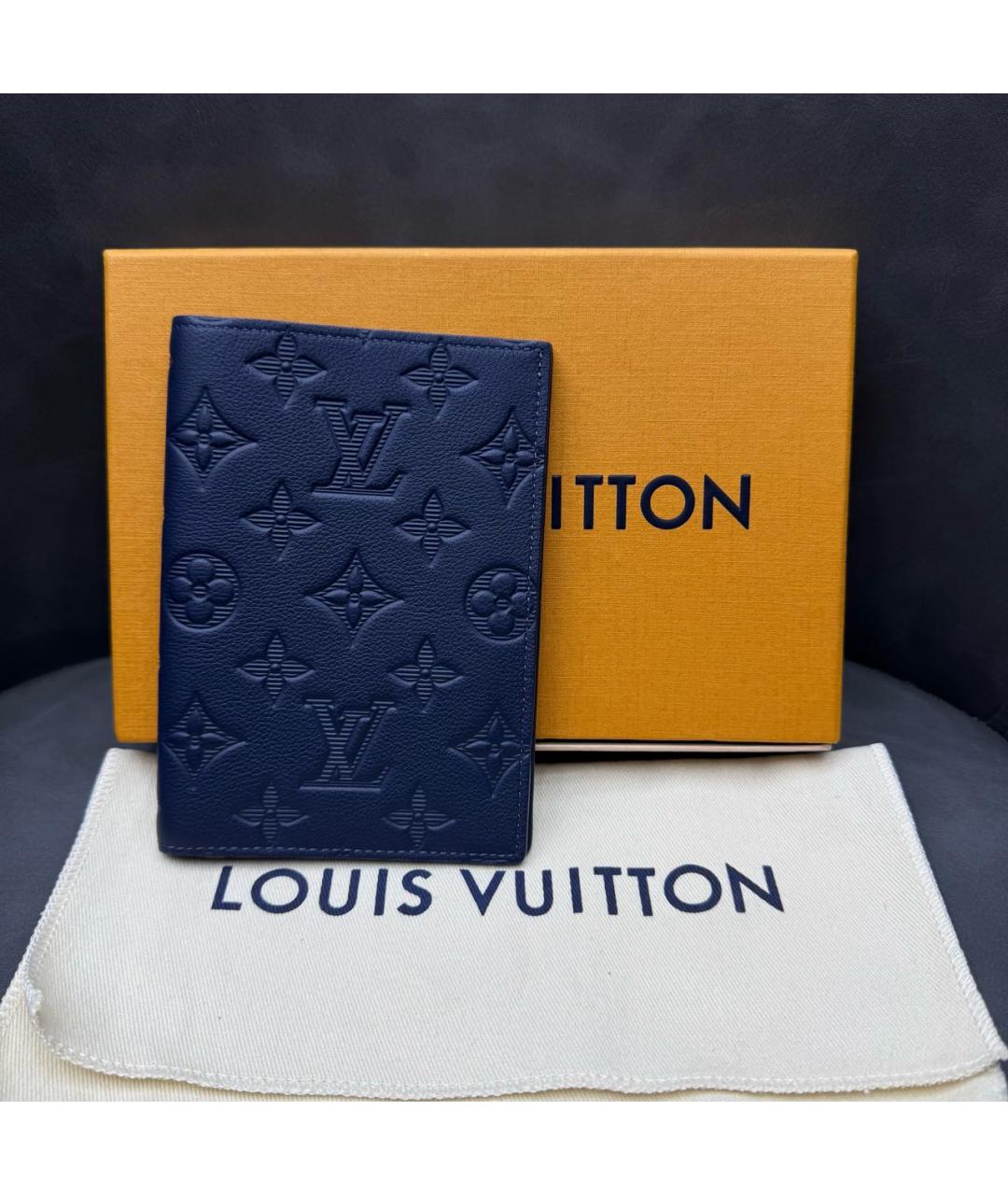 LOUIS VUITTON Темно-синий кожаный кошелек, фото 2