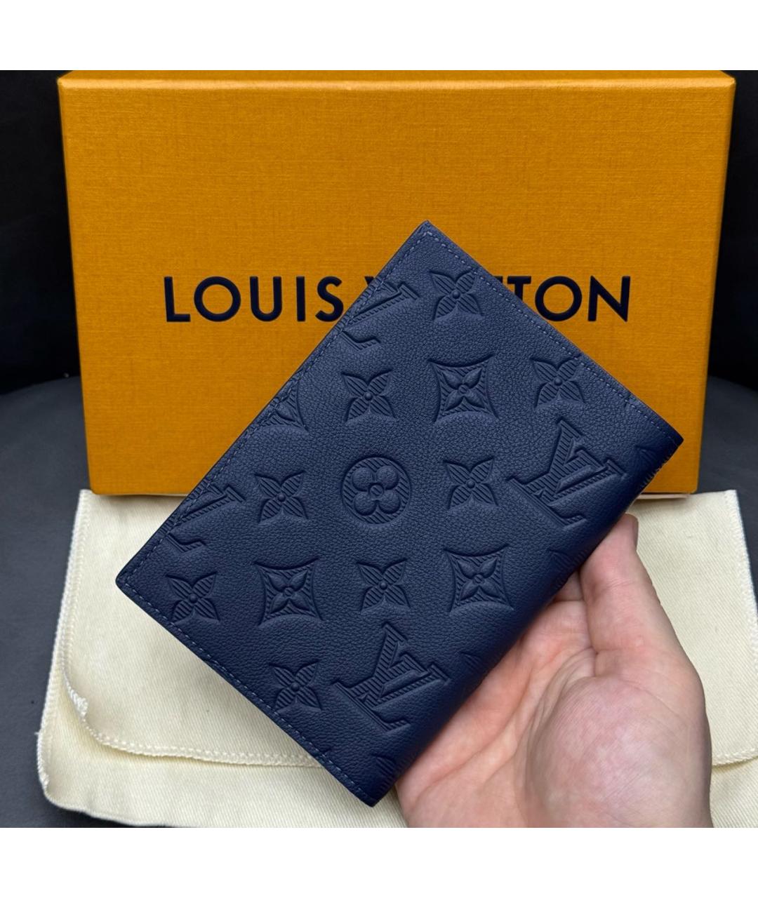 LOUIS VUITTON Темно-синий кожаный кошелек, фото 4