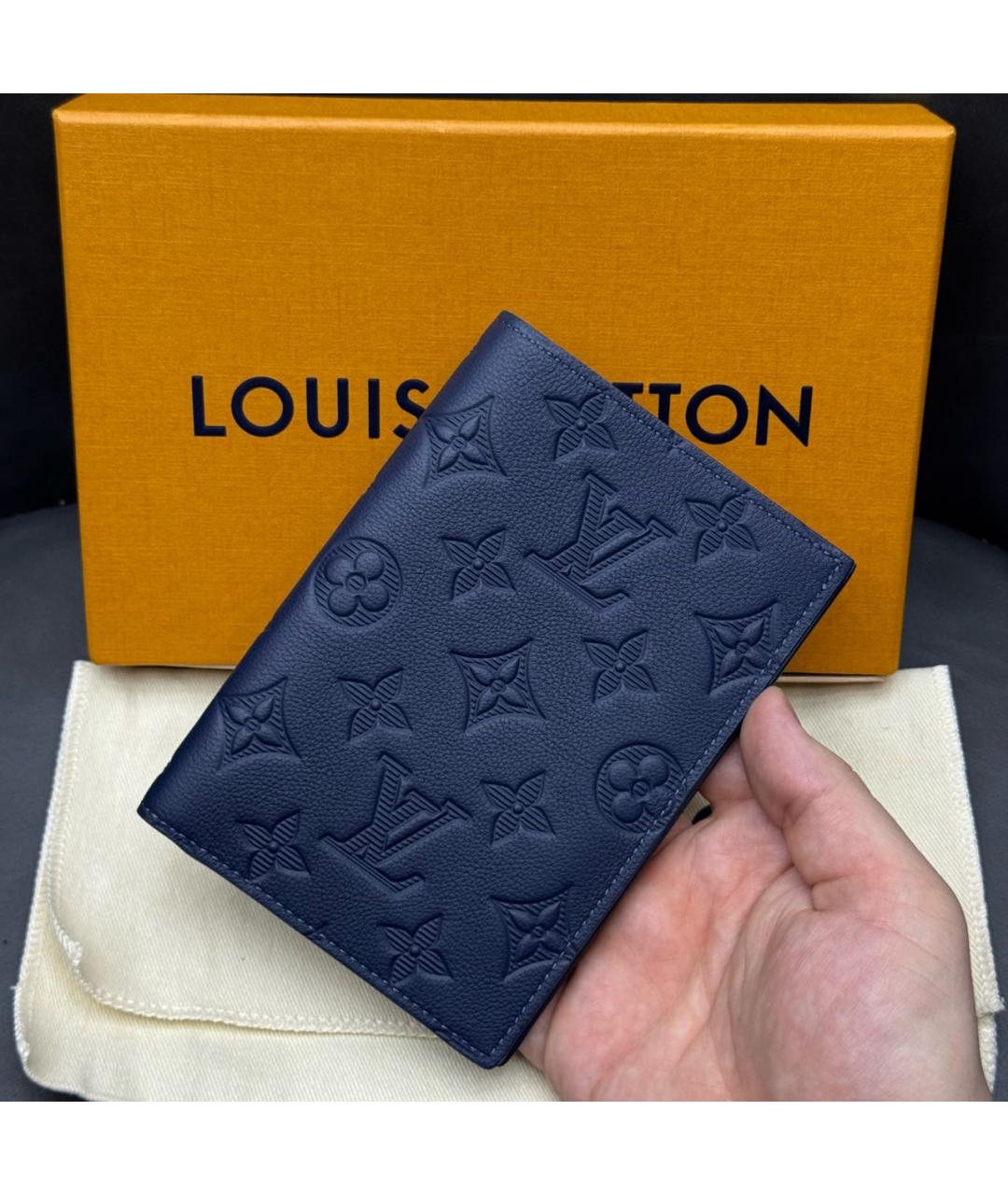 LOUIS VUITTON Темно-синий кожаный кошелек, фото 3