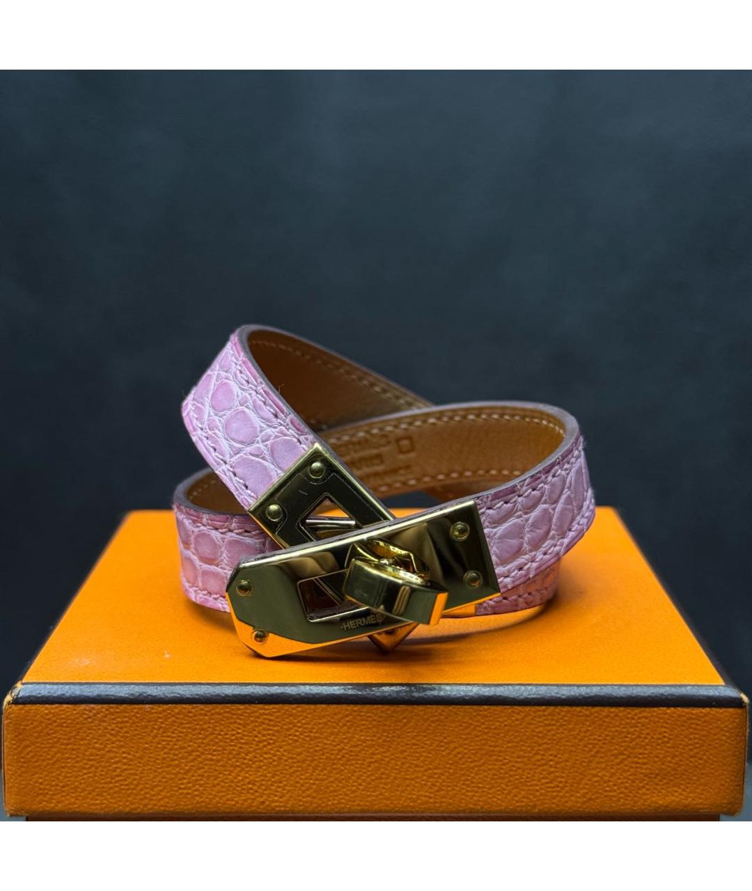 HERMES Розовый кожаный браслет, фото 4