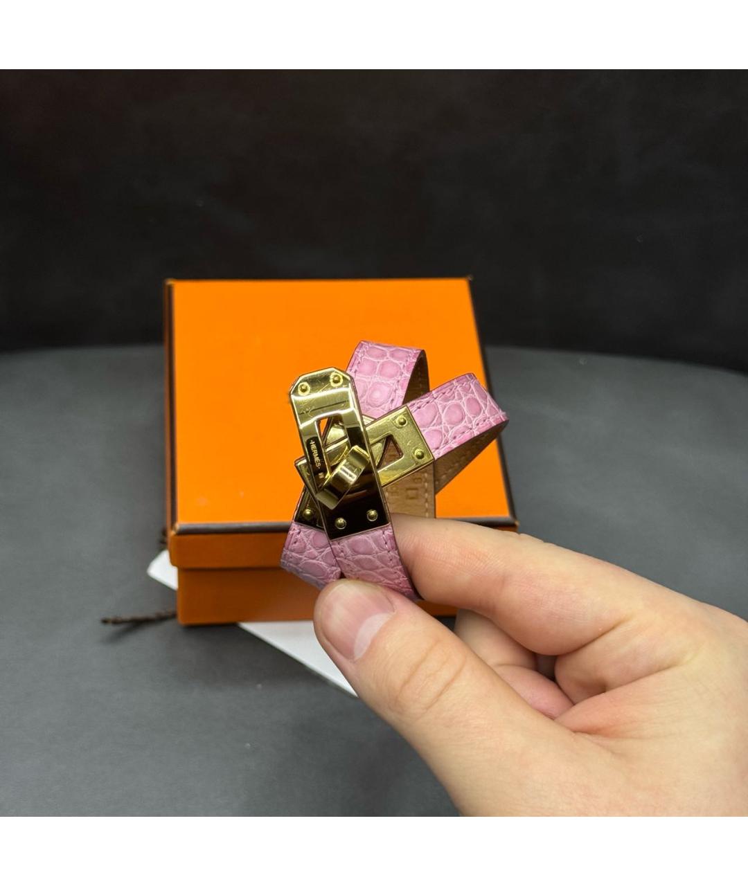 HERMES Розовый кожаный браслет, фото 5