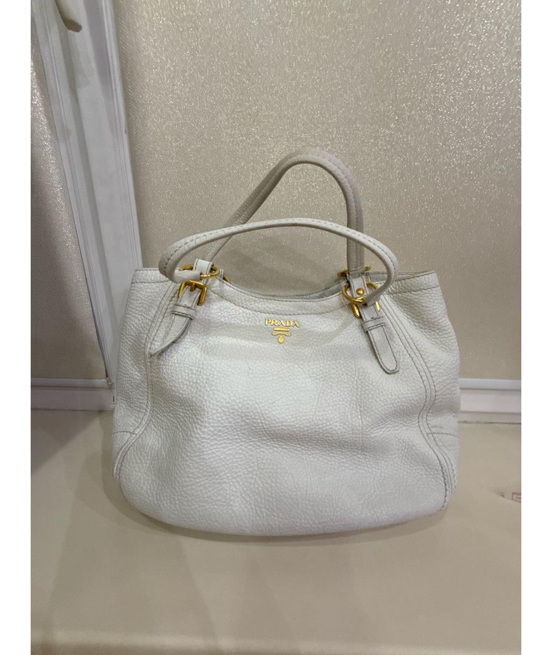PRADA Белая кожаная сумка тоут, фото 9