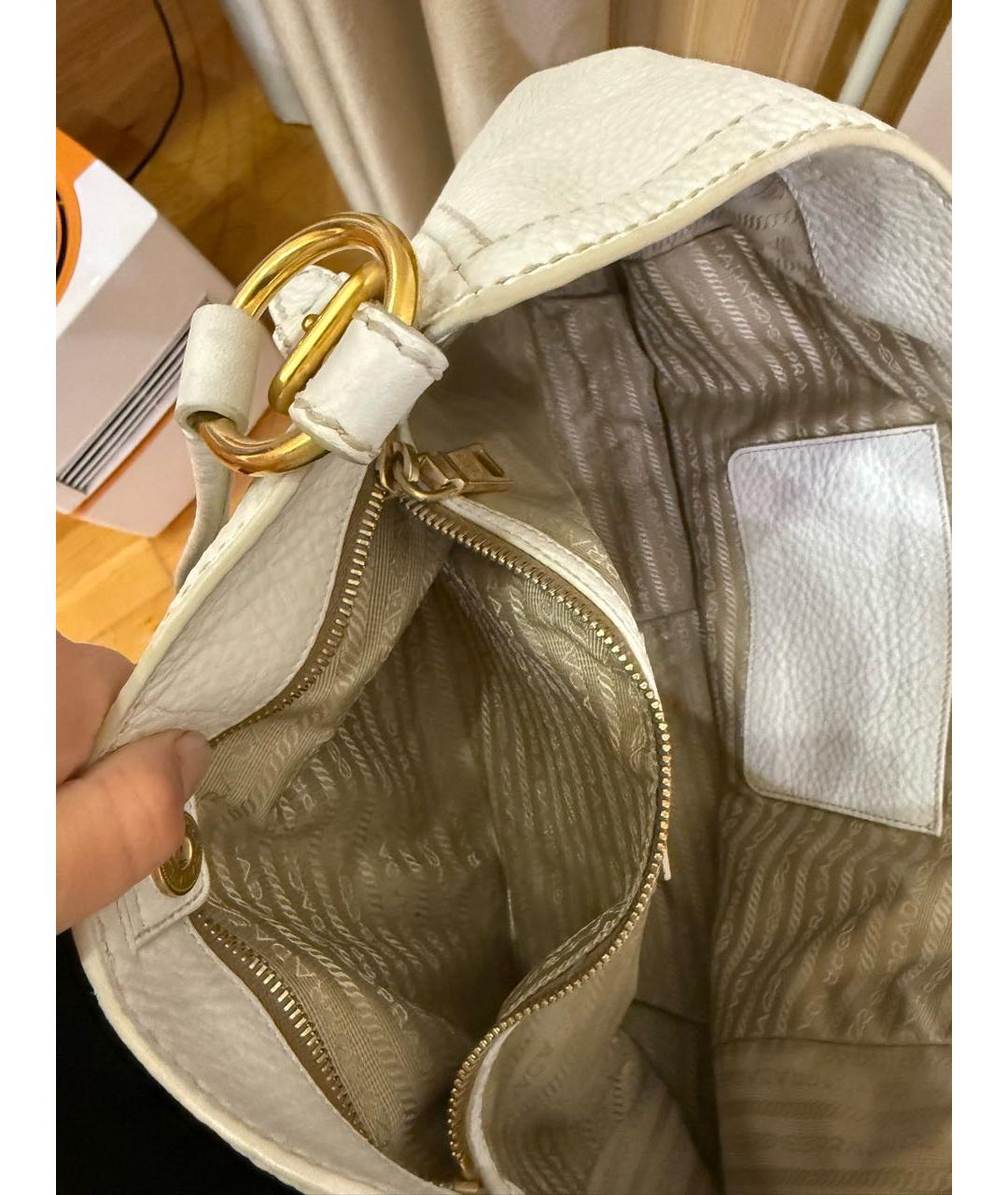 PRADA Белая кожаная сумка тоут, фото 7