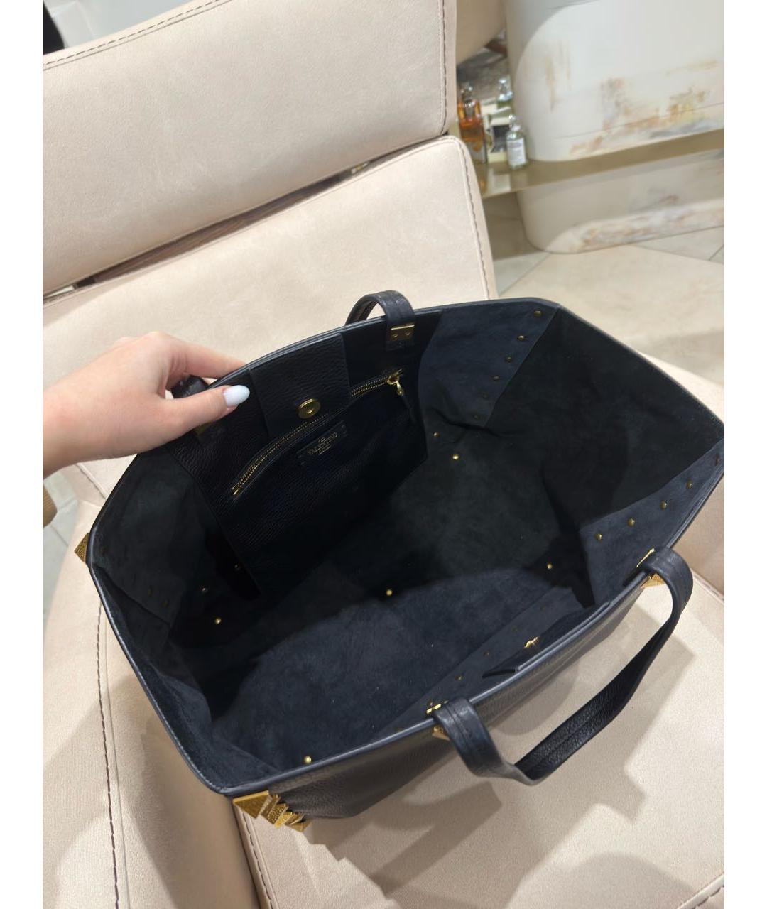 VALENTINO Черная кожаная сумка тоут, фото 5