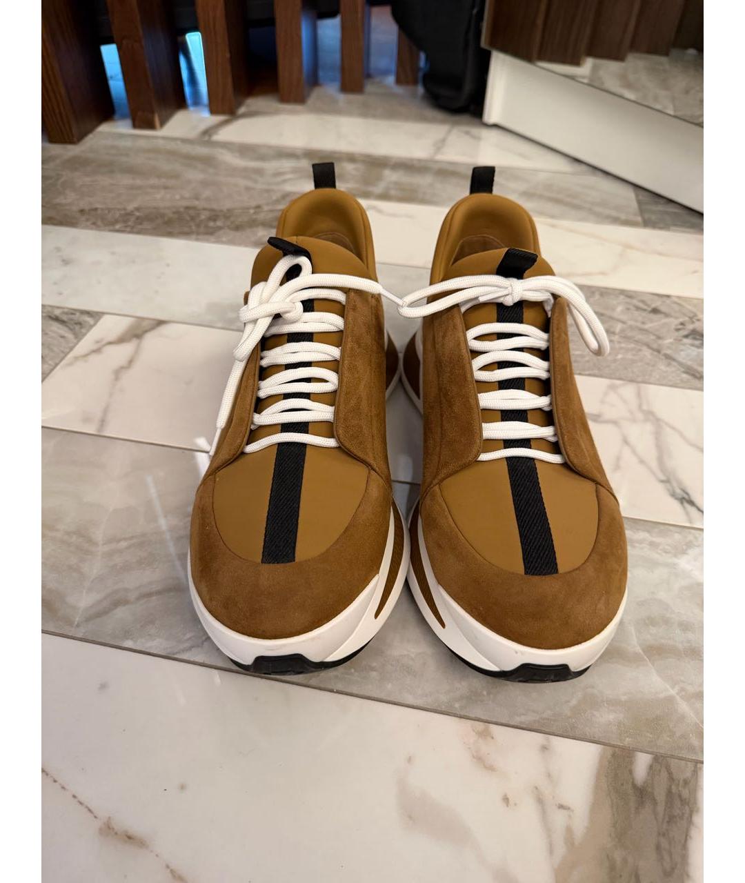 HERMES Коричневые замшевые низкие кроссовки / кеды, фото 2