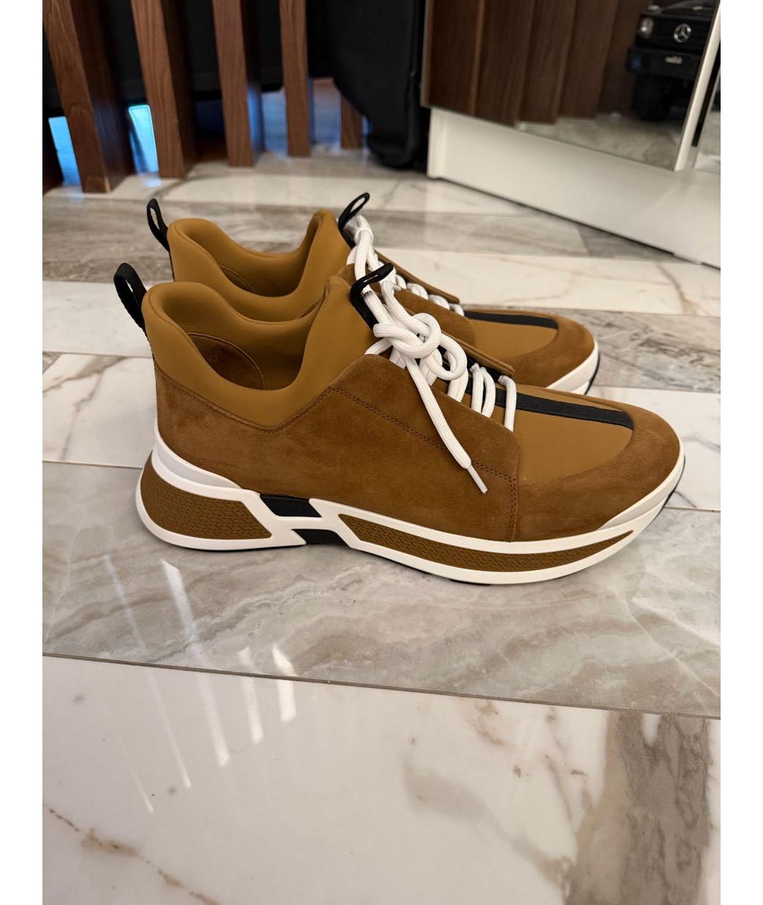 HERMES Коричневые замшевые низкие кроссовки / кеды, фото 6