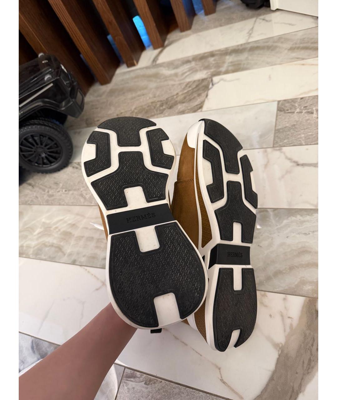 HERMES Коричневые замшевые низкие кроссовки / кеды, фото 5