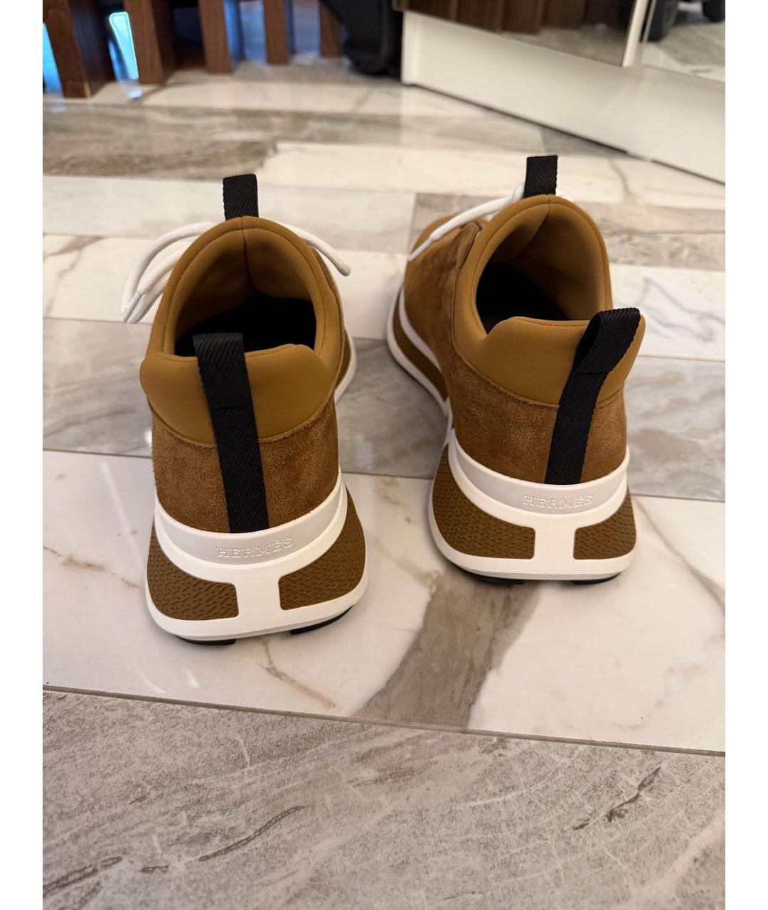 HERMES Коричневые замшевые низкие кроссовки / кеды, фото 4