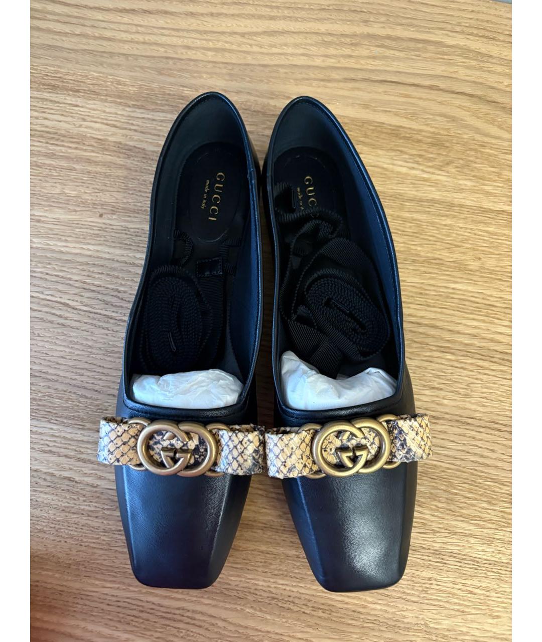 GUCCI Черные кожаные балетки, фото 3