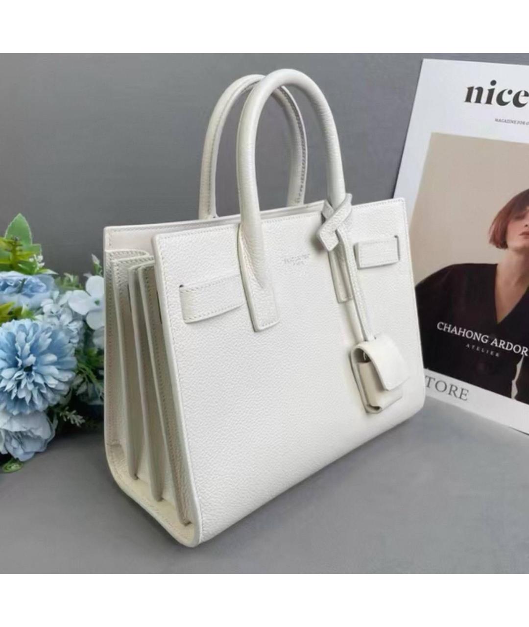 SAINT LAURENT Белая кожаная сумка тоут, фото 5