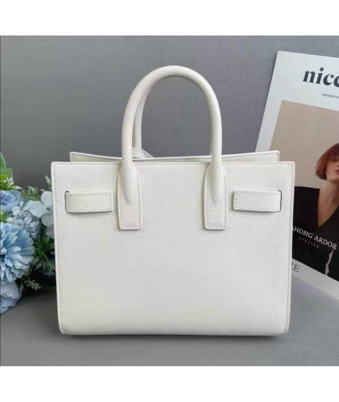 SAINT LAURENT Белая кожаная сумка тоут, фото 4