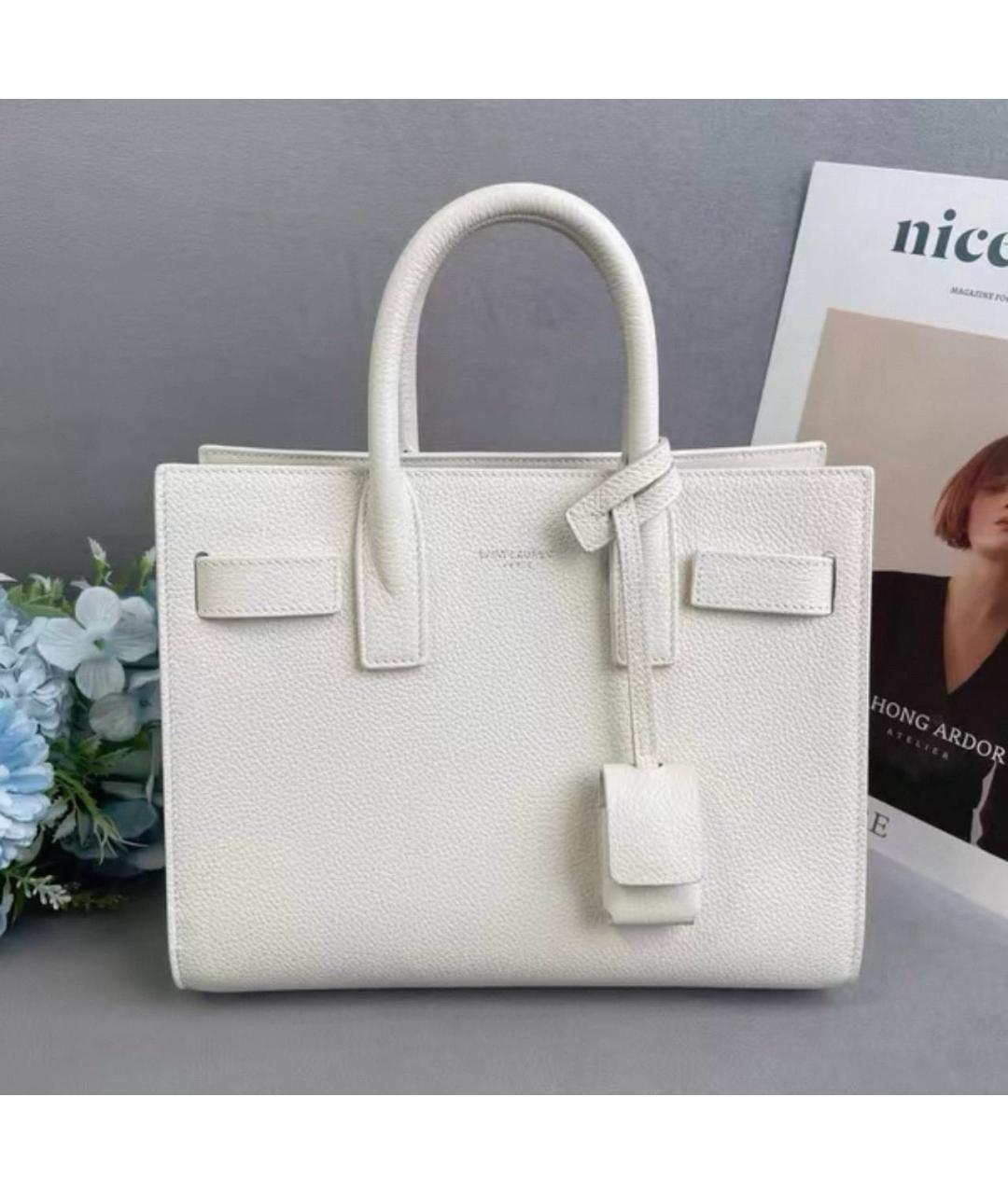 SAINT LAURENT Белая кожаная сумка тоут, фото 3