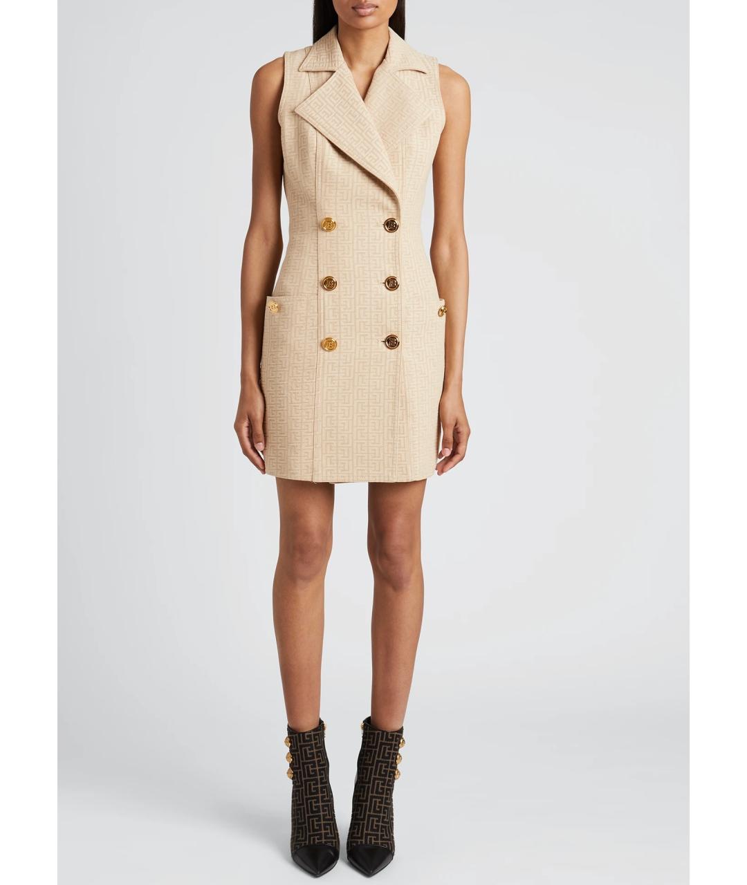 BALMAIN Бежевое хлопковое коктейльное платье, фото 2
