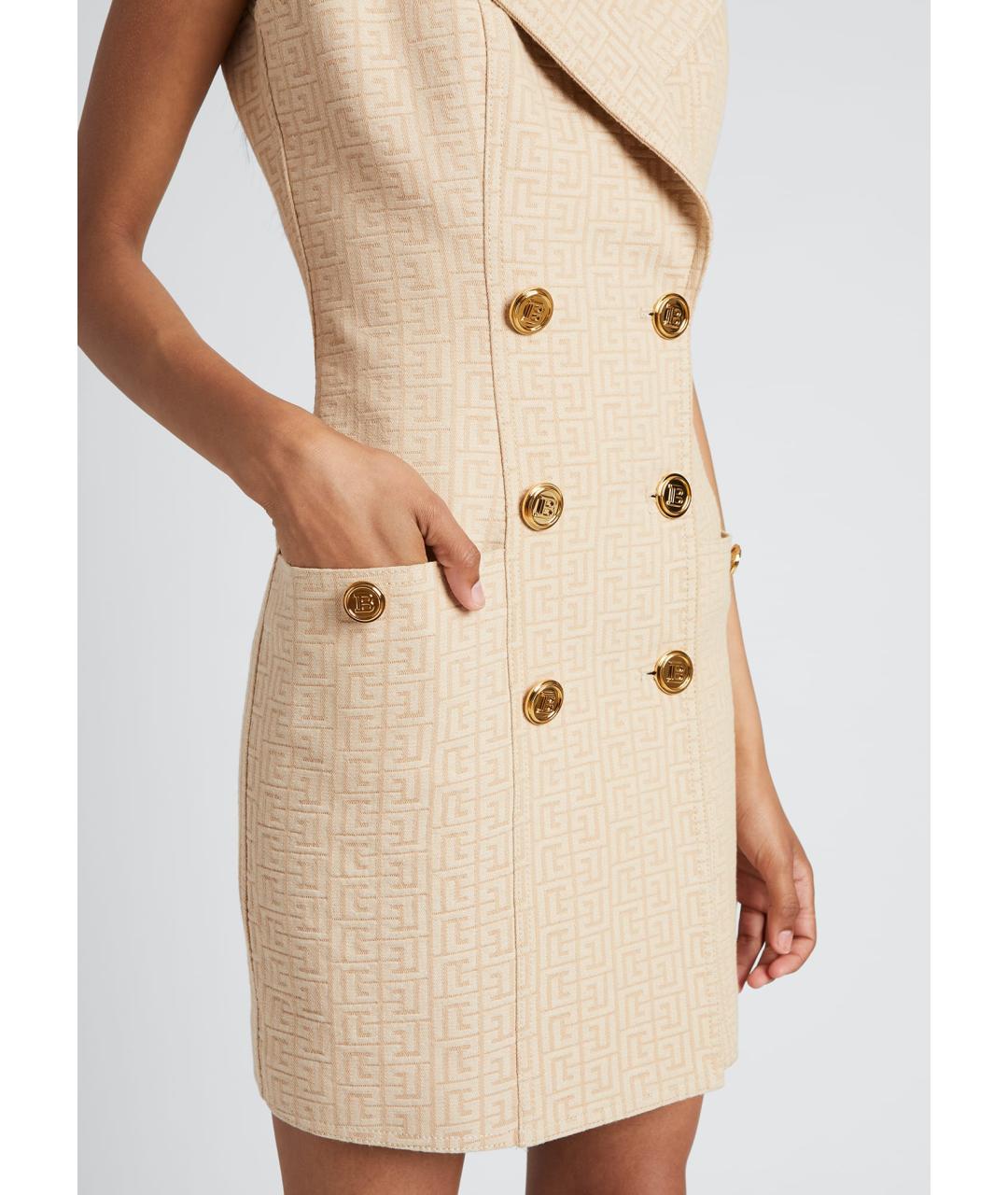 BALMAIN Бежевое хлопковое коктейльное платье, фото 4