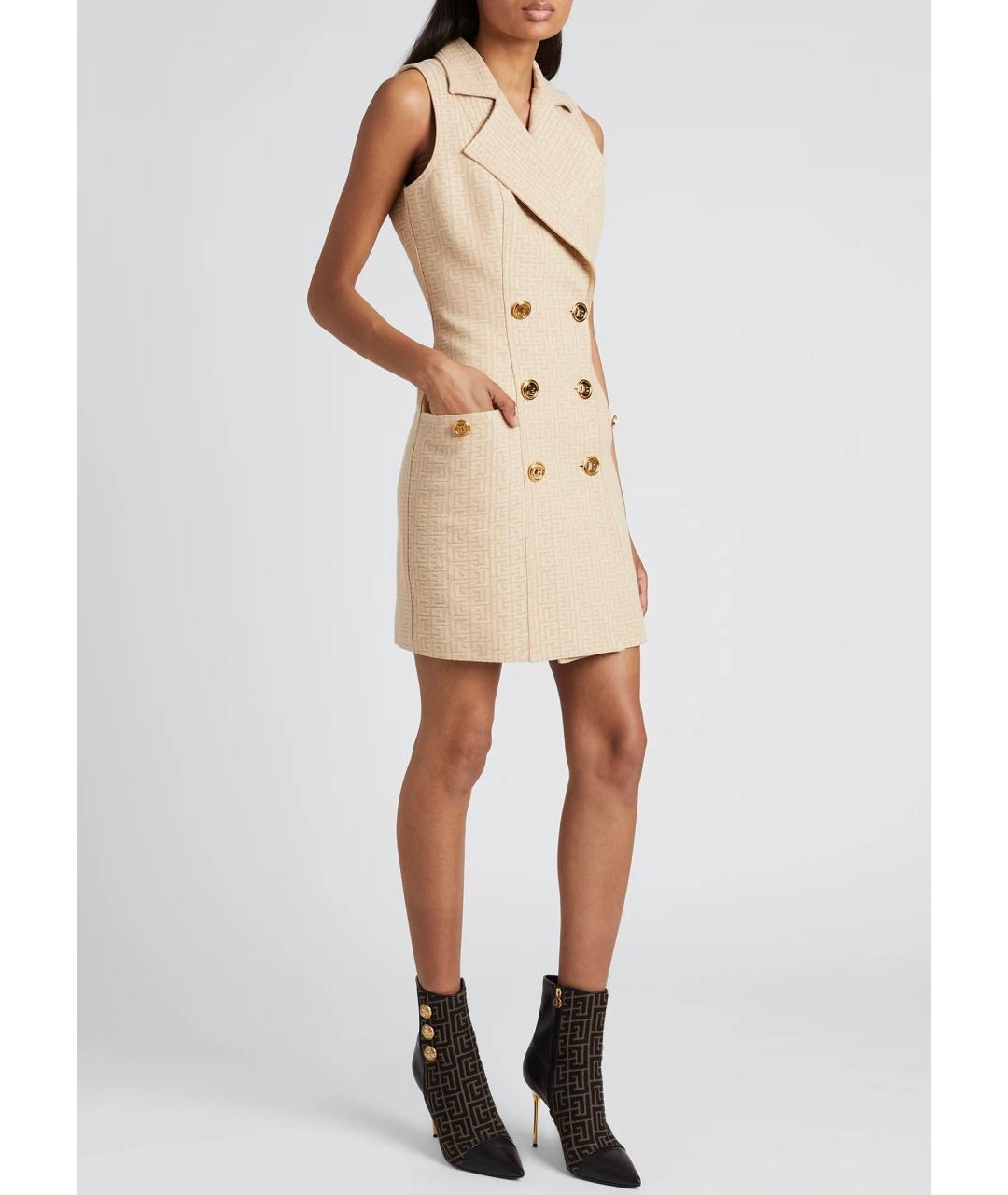 BALMAIN Бежевое хлопковое коктейльное платье, фото 3