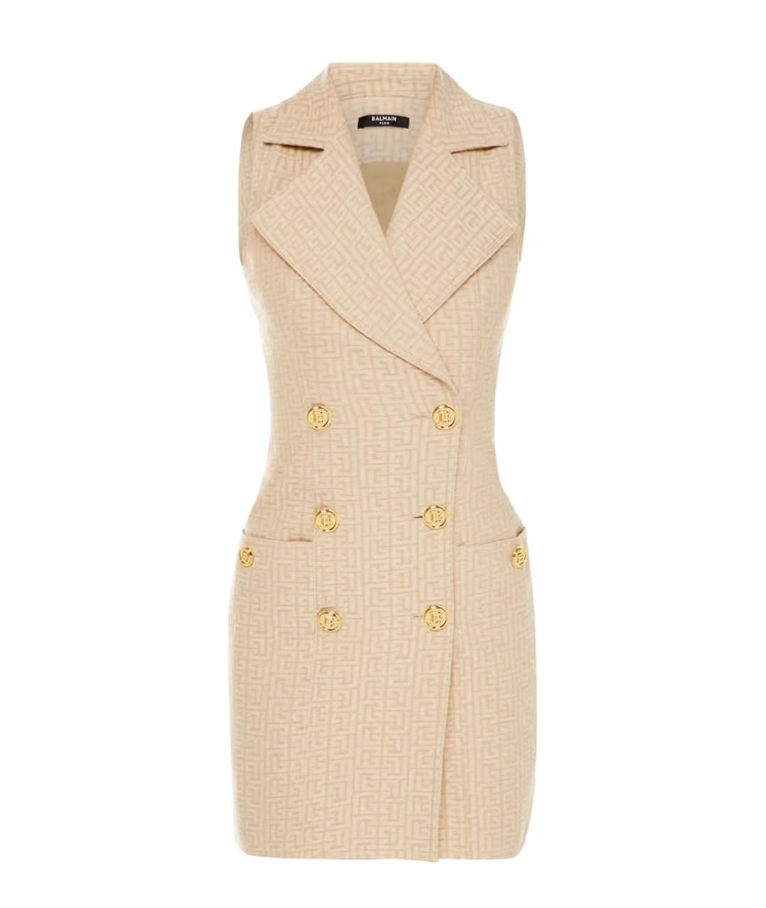 BALMAIN Бежевое хлопковое коктейльное платье, фото 1