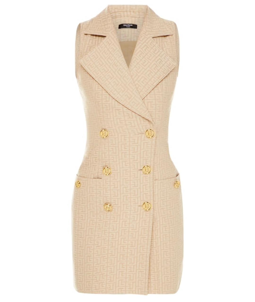 BALMAIN Бежевое хлопковое коктейльное платье, фото 6