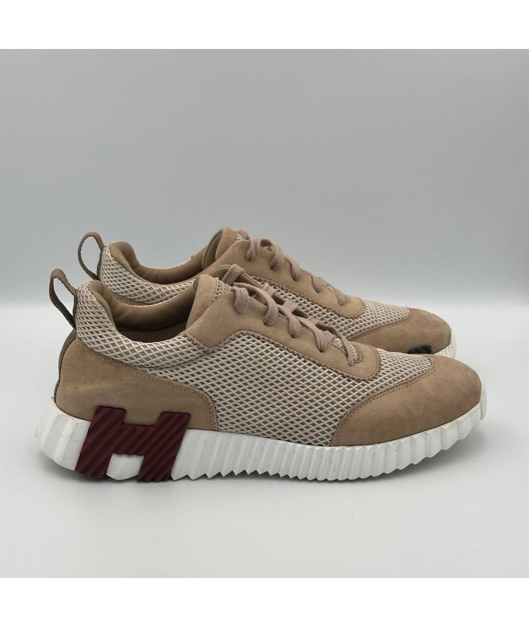 HERMES Бежевые текстильные низкие кроссовки / кеды, фото 6