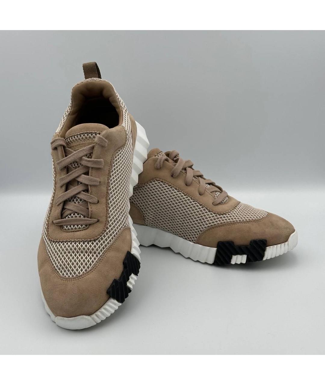 HERMES Бежевые текстильные низкие кроссовки / кеды, фото 4